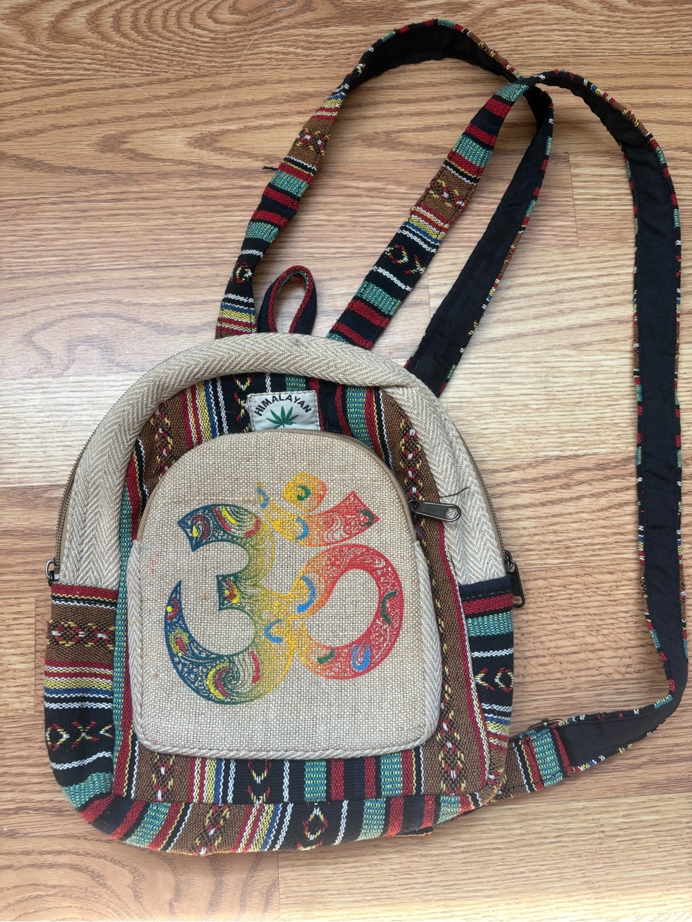 Handwoven Multicolor Om Mini Backpack - Himalayan